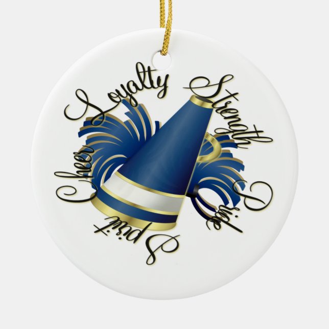 Cheer Blue and Gold Qualities Photo Ornament (Front)