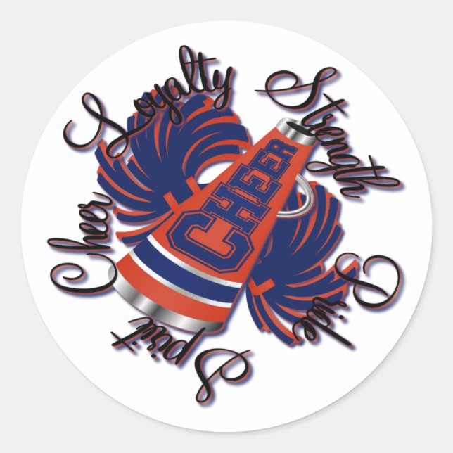 Cheer Blue and Orange Qualities Classic Round Sticker (Front)