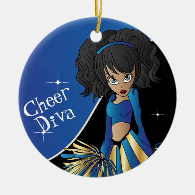 Cheer Blue Cheerleader Diva Girl Ceramic Ornament (Front)