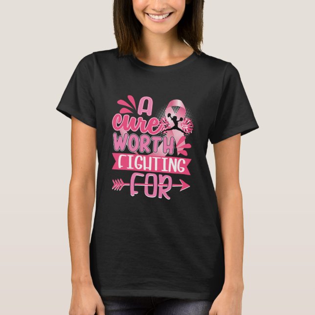 Cheer Breast Cancer Pink Ribbon Cheerleading  T-Shirt (Front)