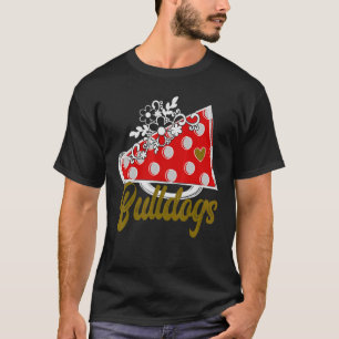 Cheer BULLDOG  Red Megaphone Heart Flower Accent T-Shirt