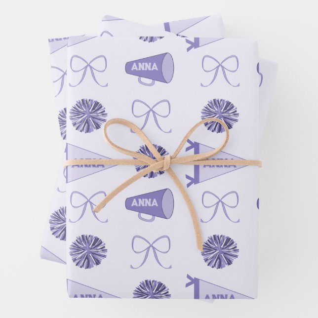 Cheer Camp Purple Cheerleadering Pompom Birthday  Wrapping Paper Sheet (In situ)