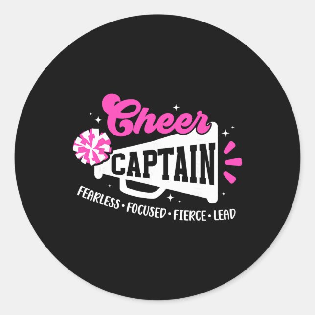 Cheer Captain Fearless Focused Fierce Cheerleading Classic Round Sticker (Front)