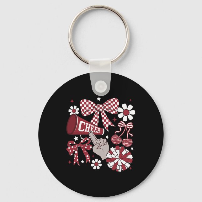 Cheer Checkered Coquette Bow Cheerleading Footll G Key Ring (Front)