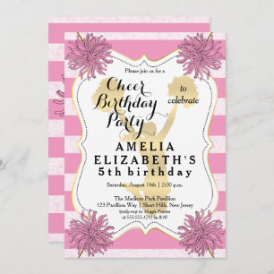 Cheer Cheerleader Pink Gold Girl Birthday Party Invitation