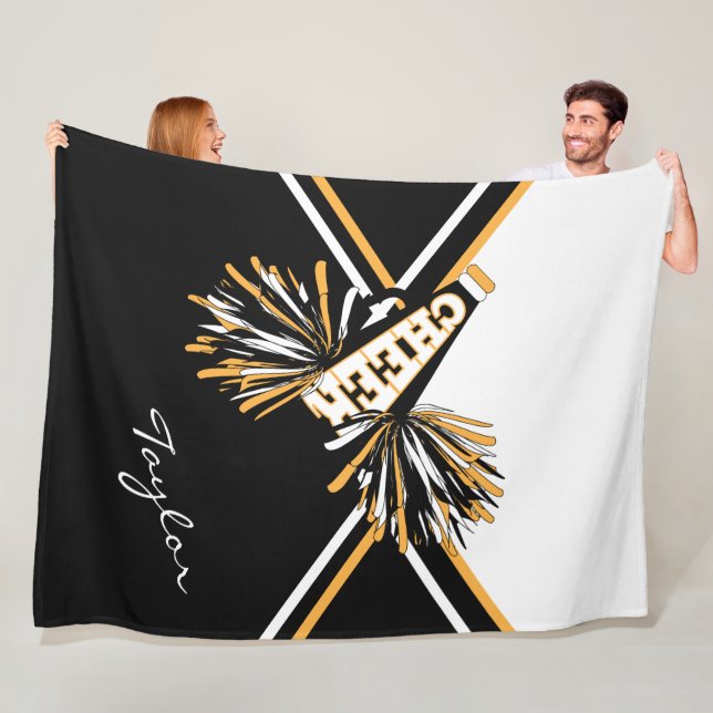 Cheer 📣 Cheerleader - White, Gold & Black Fleece Blanket (In Situ)