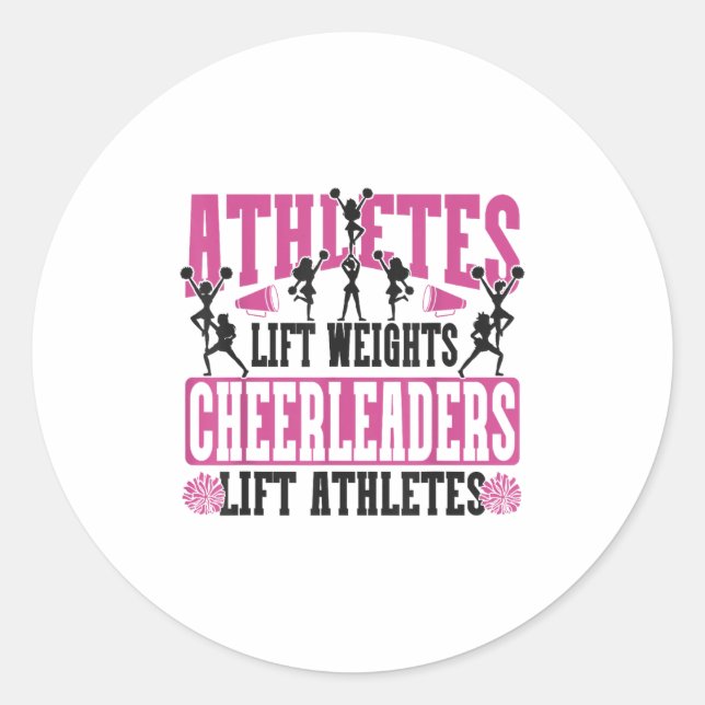 Cheer Cheerleading Athletes Lift Weights Cheerlead Classic Round Sticker (Front)
