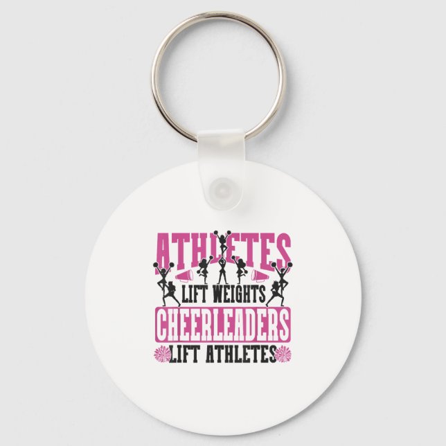 Cheer Cheerleading Athletes Lift Weights Cheerlead Key Ring (Front)