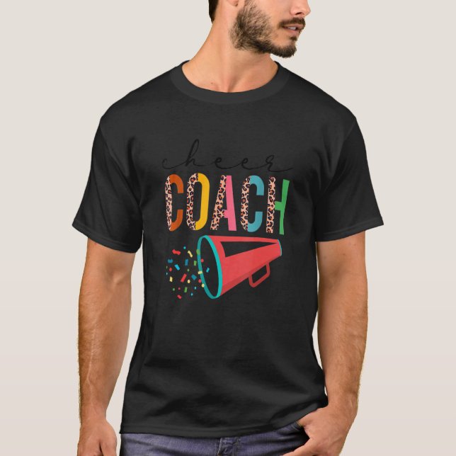 Cheer Coach Leopard Cheerleading Cheerleader T-Shirt (Front)