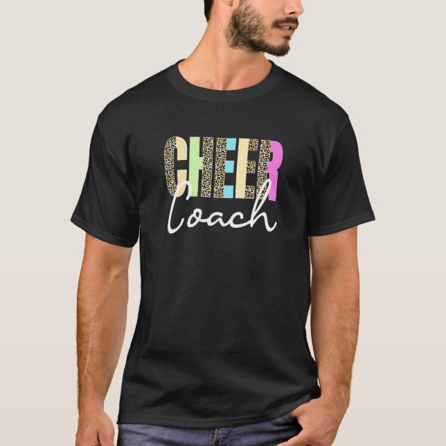 Cheer Coach Leopard Cheerleading Cute Cheer Coach  T-Shirt (Front)