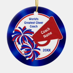 Cheer Coach Ornaments, Personalised Red White Blue Ceramic Ornament