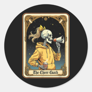 Cheer Coach Tarot Card Skeleton Cheerleading Coach Classic Round Sticker