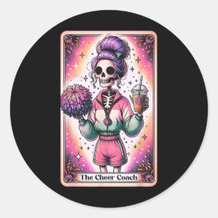Cheer Coach Tarot Card Skeleton Coffee Cheerleadin Classic Round Sticker