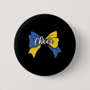 Cheer Coquette Bow Blue Yellow Cheerleader Cheerle 6 Cm Round Badge