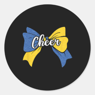 Cheer Coquette Bow Blue Yellow Cheerleader Cheerle Classic Round Sticker