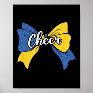 Cheer Coquette Bow Blue Yellow Cheerleader Cheerle Poster