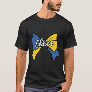 Cheer Coquette Bow Blue Yellow Cheerleader Cheerle T-Shirt