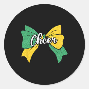 Cheer Coquette Bow Green Yellow Cheerleader Cheerl Classic Round Sticker