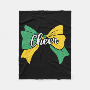 Cheer Coquette Bow Green Yellow Cheerleader Cheerl Fleece Blanket