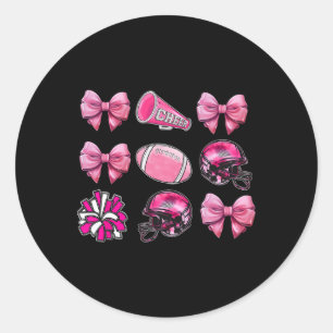 Cheer Cute Coquette Bow Footll Breast Cancer Aware Classic Round Sticker