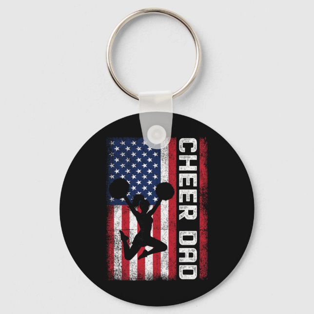 Cheer Dad American Flag Cheerleader Support  Key Ring (Front)