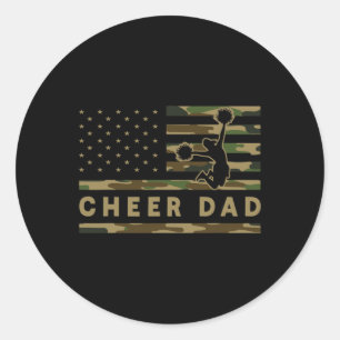 Cheer Dad Camo American Flag Cheerleader Supporter Classic Round Sticker
