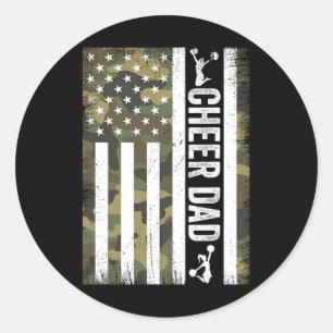 Cheer Dad Camo American Flag Fathers Day Cheerlead Classic Round Sticker