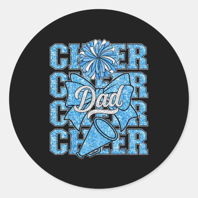Cheer Dad Daddy Bow Srt Cheerleader Cheerleading B Classic Round Sticker (Front)
