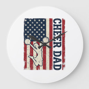 Cheer Dad Patriotic American Flag Vector Shirt Des Large Clock