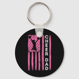 Cheer Dad Pink Cheerleading Flag Key Ring