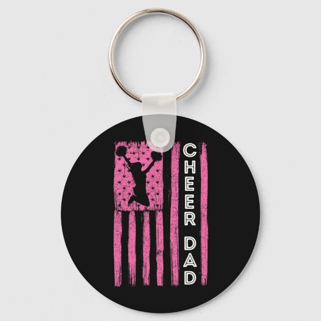 Cheer Dad Pink Cheerleading Flag  Key Ring (Front)