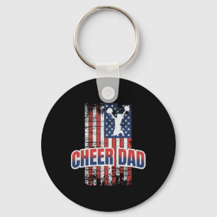 Cheer Dad Red White Blue Flag Cheerleading  Key Ring