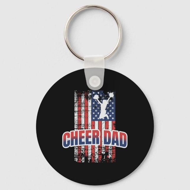 Cheer Dad Red White Blue Flag Cheerleading  Key Ring (Front)