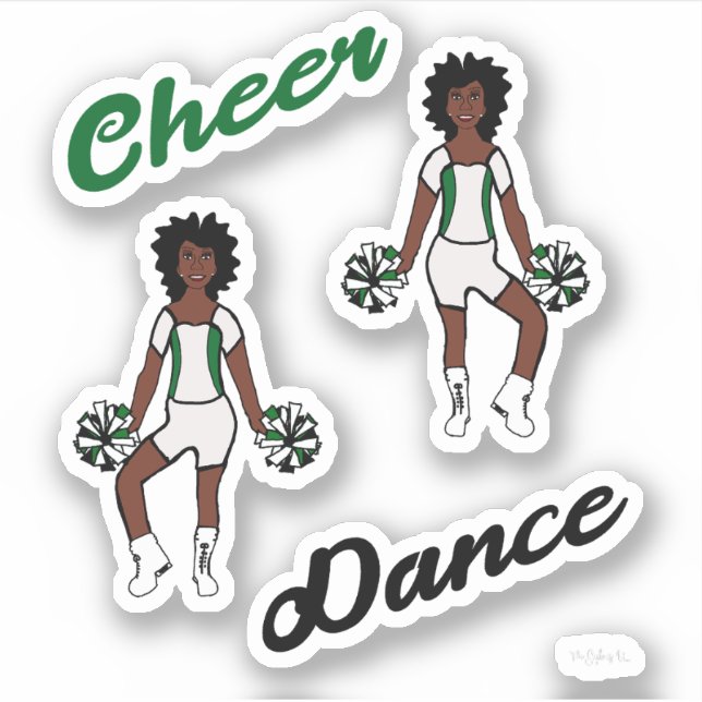 Cheer Dance Pom  Stickers (White  Green) (Front)