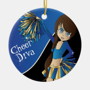 Cheer 📣💖 Diva Blue Cheerleader Girl Ceramic Tree Decoration