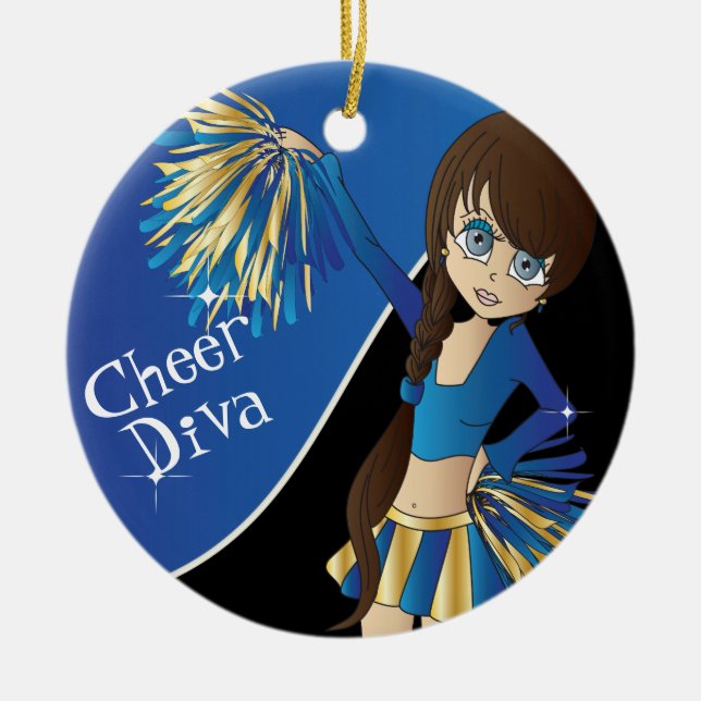 Cheer 📣💖 Diva Blue Cheerleader Girl Ceramic Tree Decoration (Front)