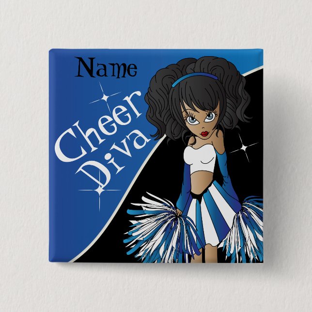 Cheer Diva Cheerleader Girl | DIY  Name | Blue 15 Cm Square Badge (Front)