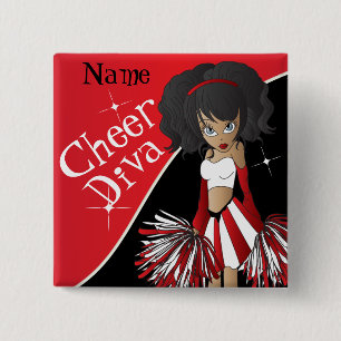 Cheer Diva Girl Cheerleader in Red 15 Cm Square Badge