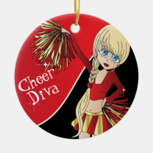 Cheer Diva Red Cheerleader Girl Ceramic Ornament
