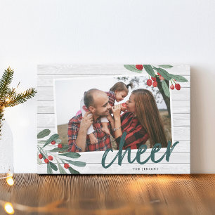 Cheer   Farmhouse Holly Photo Holiday Card