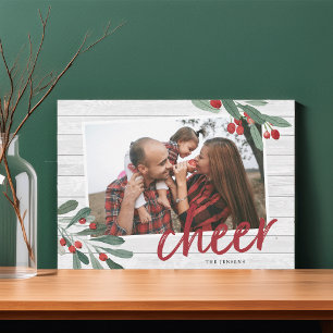 Cheer   Farmhouse Holly Photo Holiday Card