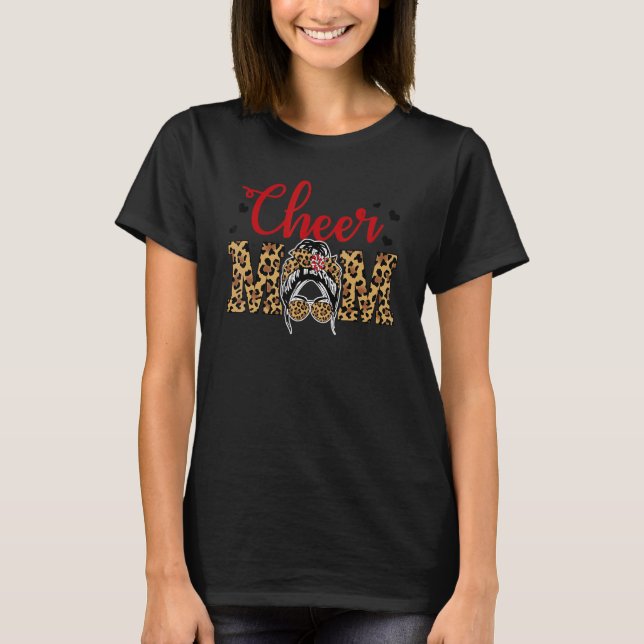 Cheer Football Cheerleading Mum Of Both Messy Bun  T-Shirt (Front)