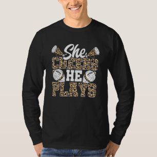 Cheer Football Mom Leopard Pattern Football Cheer T-Shirt