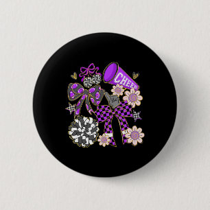 Cheer Footll Coquette Bow Game Day Cheerleader Pur 6 Cm Round Badge