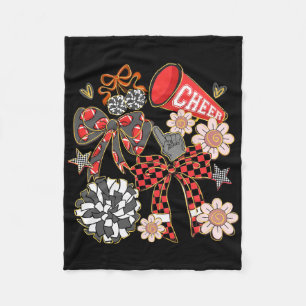 Cheer Footll Coquette Bow Game Day Cheerleader Red Fleece Blanket