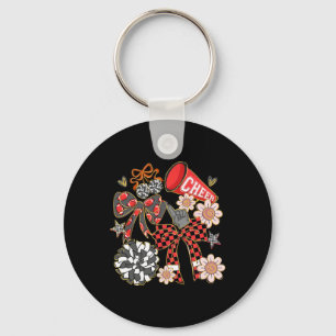 Cheer Footll Coquette Bow Game Day Cheerleader Red Key Ring