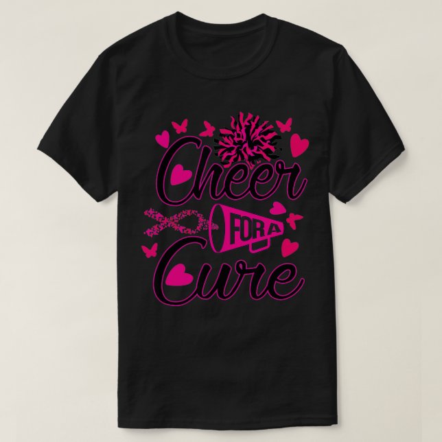 Cheer For A Cure Breast Cancer Awareness Pink Ribb T-Shirt (Design Front)