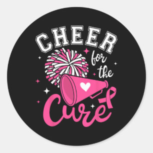 Cheer For The Cure Cute Cheerleader Pink Ribbon Po Classic Round Sticker