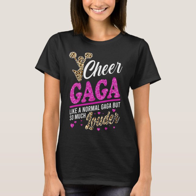 Cheer Gaga Biggest Fan Leopard Print And Pom Pom T-Shirt (Front)