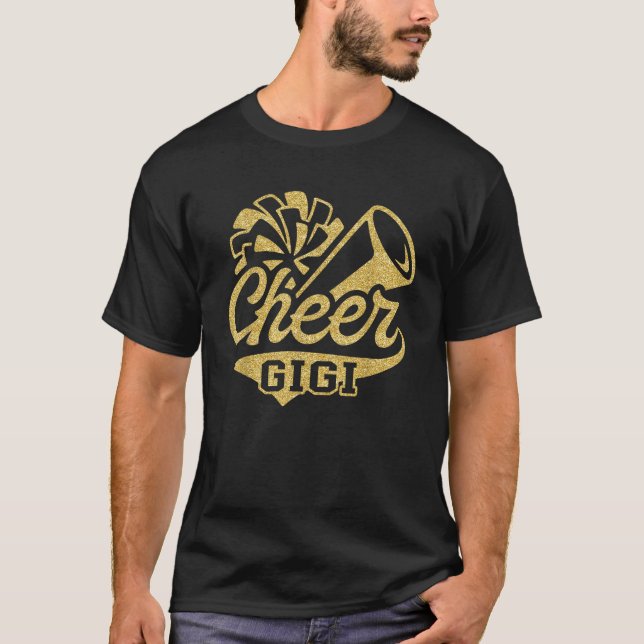 Cheer Gigi Biggest Fan Cheerleader Black Yellow Go T-Shirt (Front)